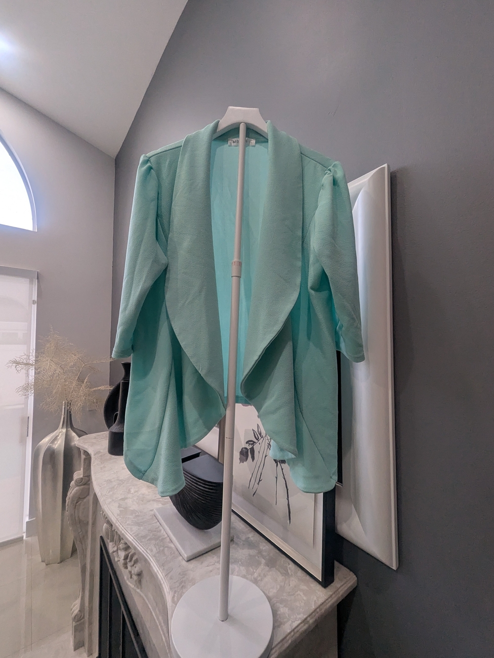 Light Aqua Draped Open-Front Women's Jacket